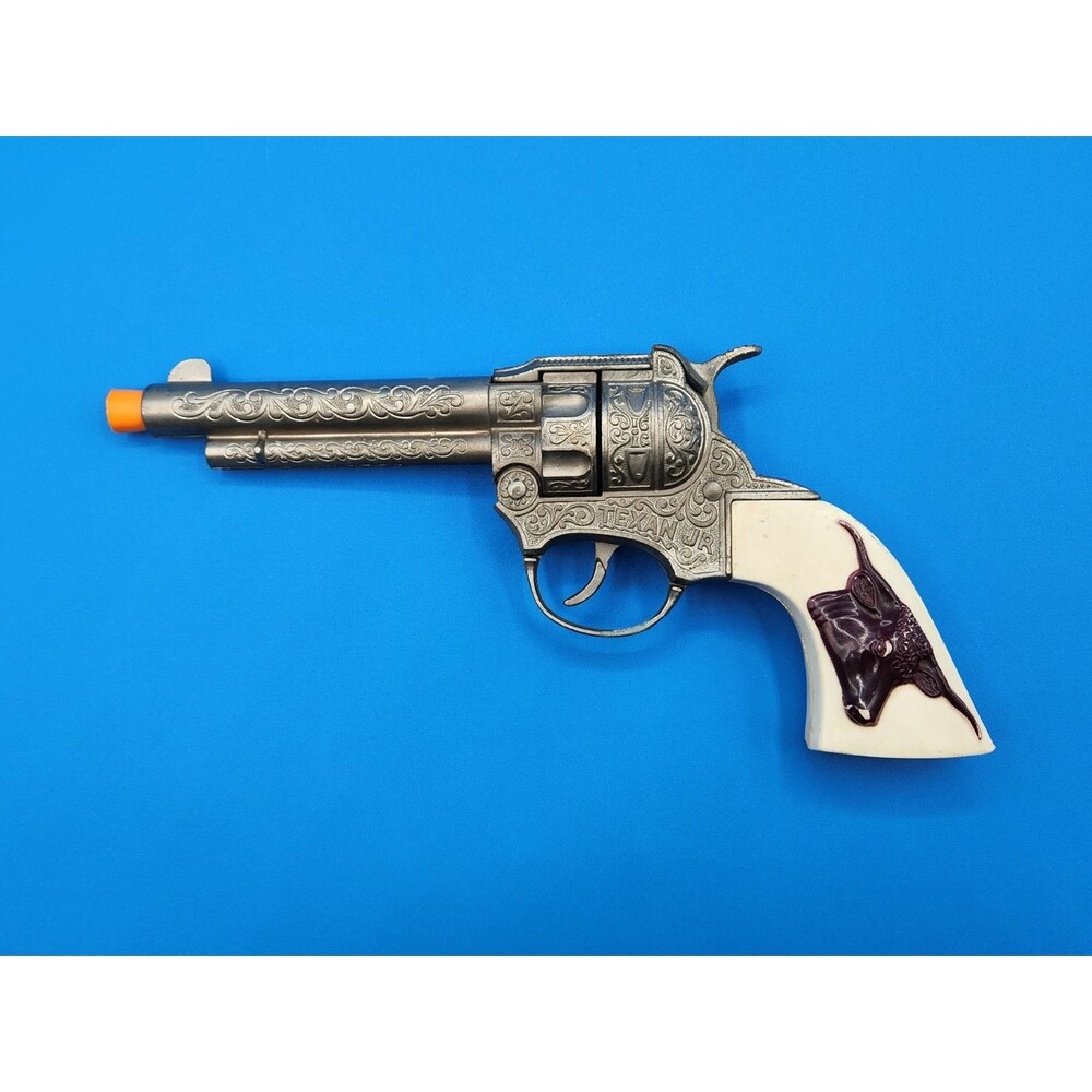 Vintage 1950s Hubley Texan Jr .38 Cap Gun Lancaster PA Steer Head Pearl Grip Toy